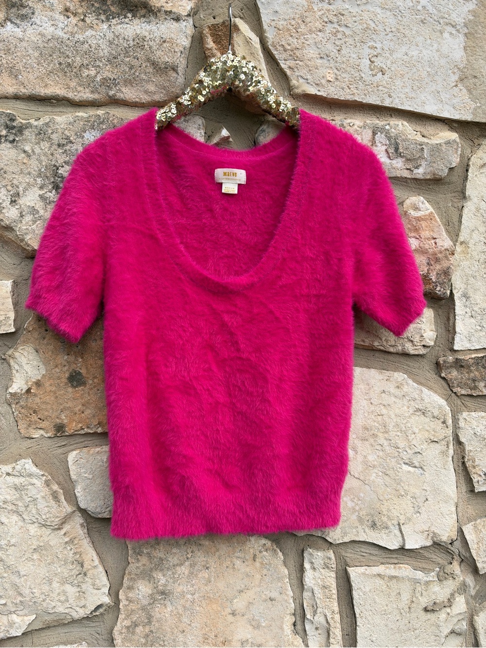 Maeve Rona eyelash short-sleeve sweater tee size medium
